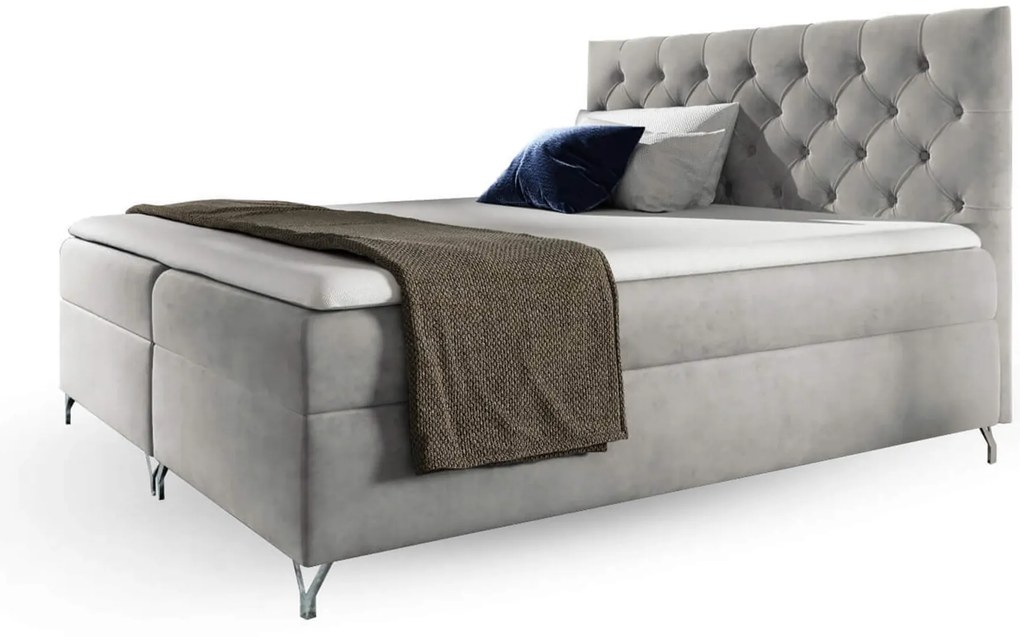 Wilsondo Čalúnená boxspring manželská posteľ s matracom Guliette - sivá Rozmer: 180x200