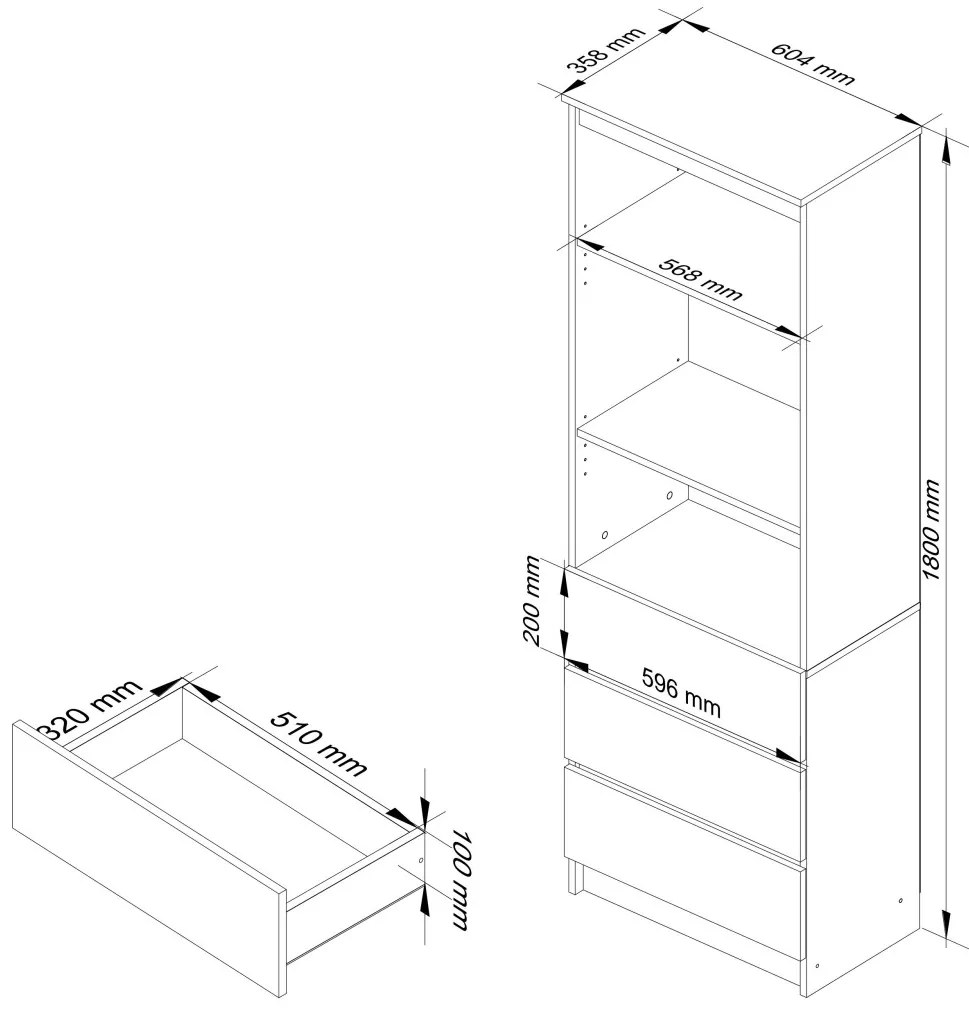 Knižnica Star 60 cm biela/dub sonoma