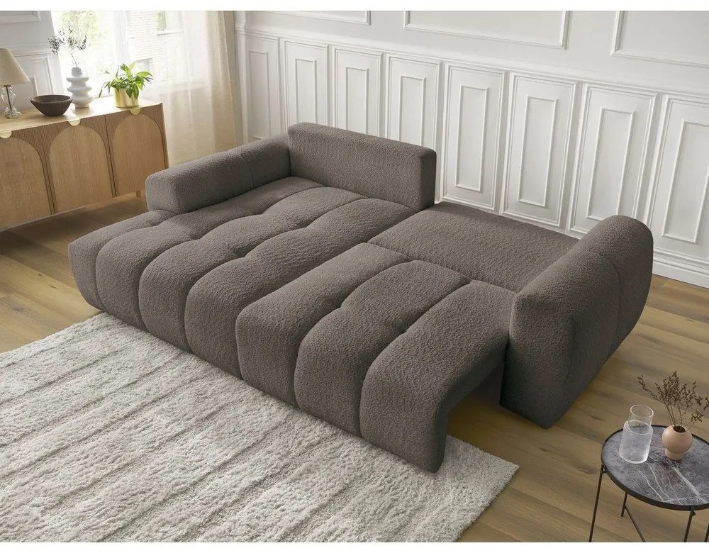 Hnedá rozkladacia/s úložným priestorom rohová pohovka z textílie buklé (ľavý roh/s leňoškou) Roxelane – Bobochic Paris