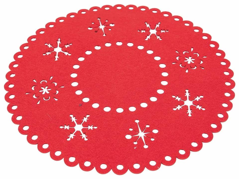 Súprava 6 červených plstených vianočných prestieraní Villa d'Este Ornaments, ø 38 cm