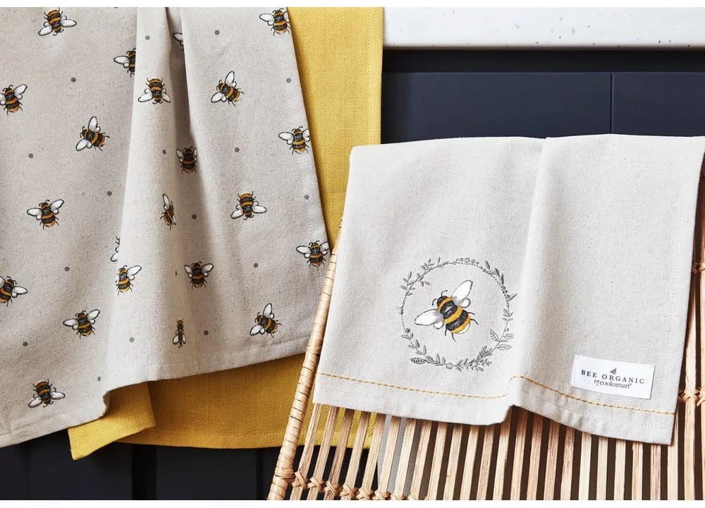 Súprava 3 béžovo-žltých bavlnených kuchynských utierok Cooksmart ® Bumble Bees