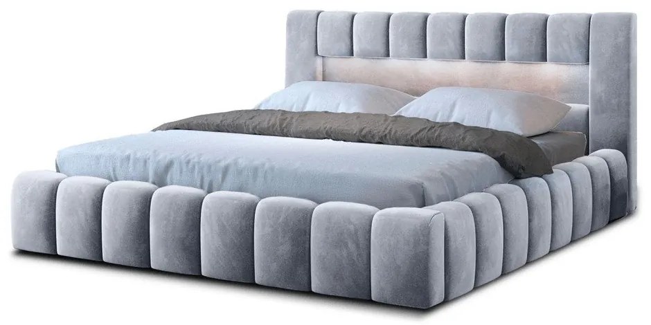 Svetlosivá čalúnená dvojlôžková posteľ s úložným priestorom s roštom 180x200 cm Lamica – ELTAP