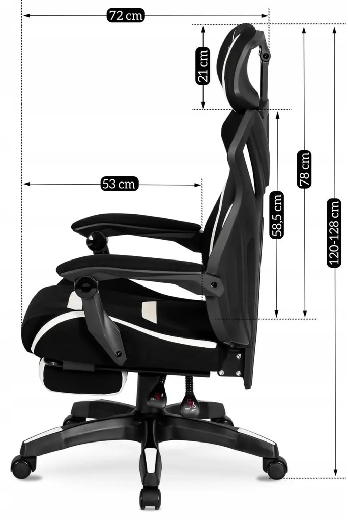 Herná stolička Maximo s podnožkou čierna/biela