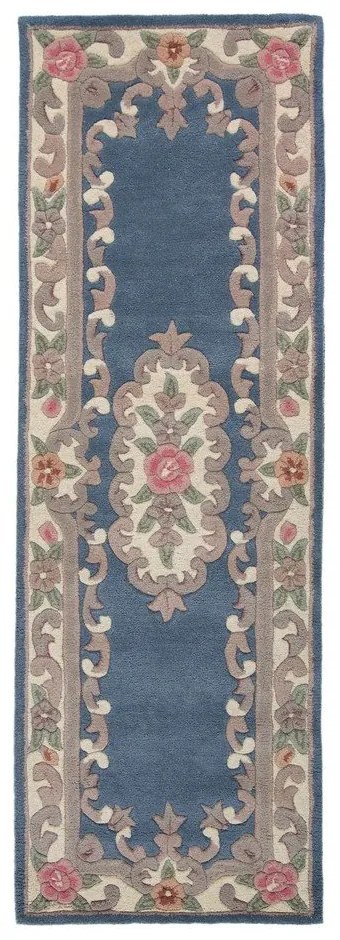 Modrý vlnený behúň Flair Rugs Aubusson, 67 × 210 cm