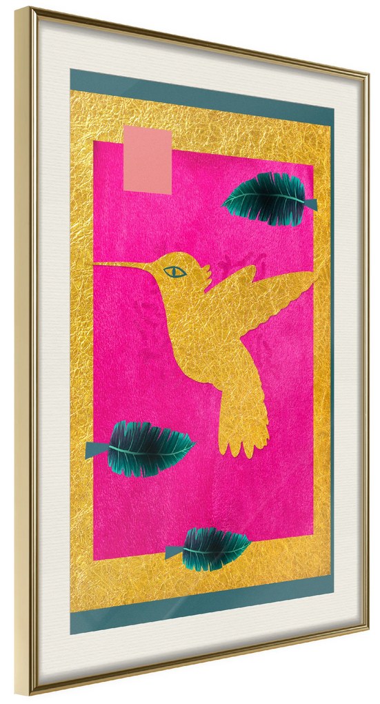 Artgeist Plagát - Golden Hummingbird [Poster] Veľkosť: 20x30, Verzia: Čierny rám