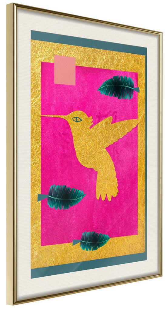Artgeist Plagát - Golden Hummingbird [Poster] Veľkosť: 40x60, Verzia: Čierny rám s passe-partout