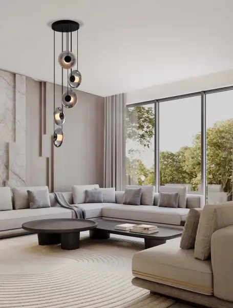 LED stmievateľný čierno-šedý moderný luster Skia 5