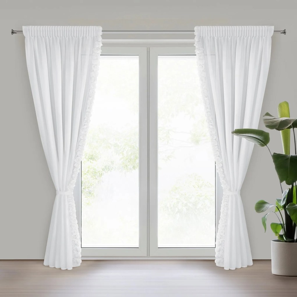 ZÁCLONA NA PÁSKE EVA MINGE ROSES, SADA 2KS 140X270 CM BIELA