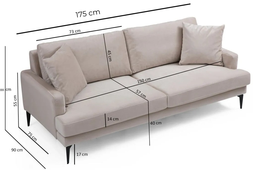 Dvoumístná pohovka Papira 175 cm béžová