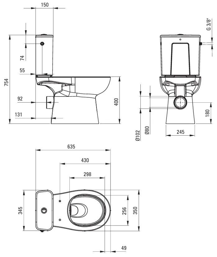 Deante Deante, WC kombi 635x350x755 mm + toaletné WC sedadlo, biela lesklá, DEA-CDFD6RPS