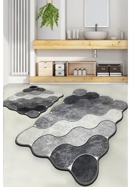 SADA 2x Kúpeľňová predložka CIRCLE 60/100 cm šedá