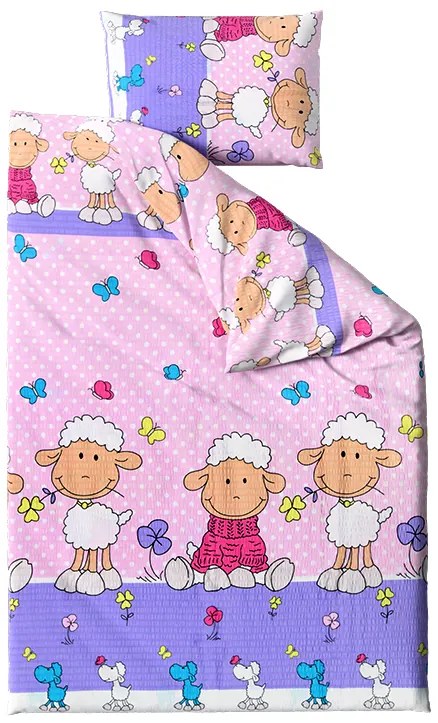 Krepové obliečky do postieľky OVEČKY ružové Rozmer obliečky: 45 x 65 cm | 90 x 135 cm