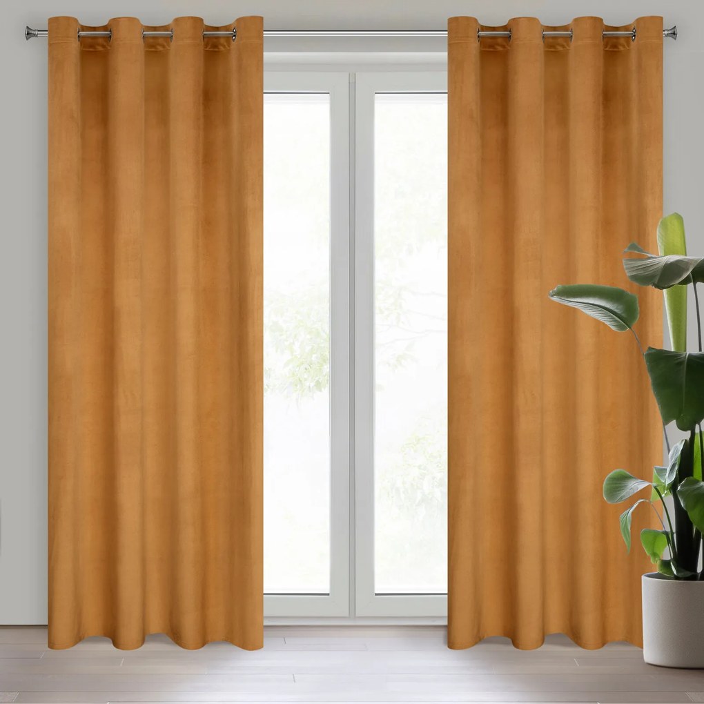 ZATEMŇOVACÍ ZÁVES NA KRÚŽKOCH ROSA 140X250 CM MEDOVÁ