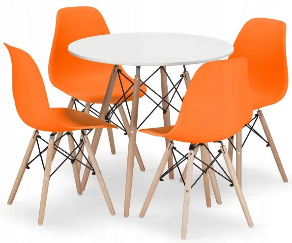 Jedálenský stôl TODI biely 80 cm so štyrmi stoličkami OSAKA oranžové