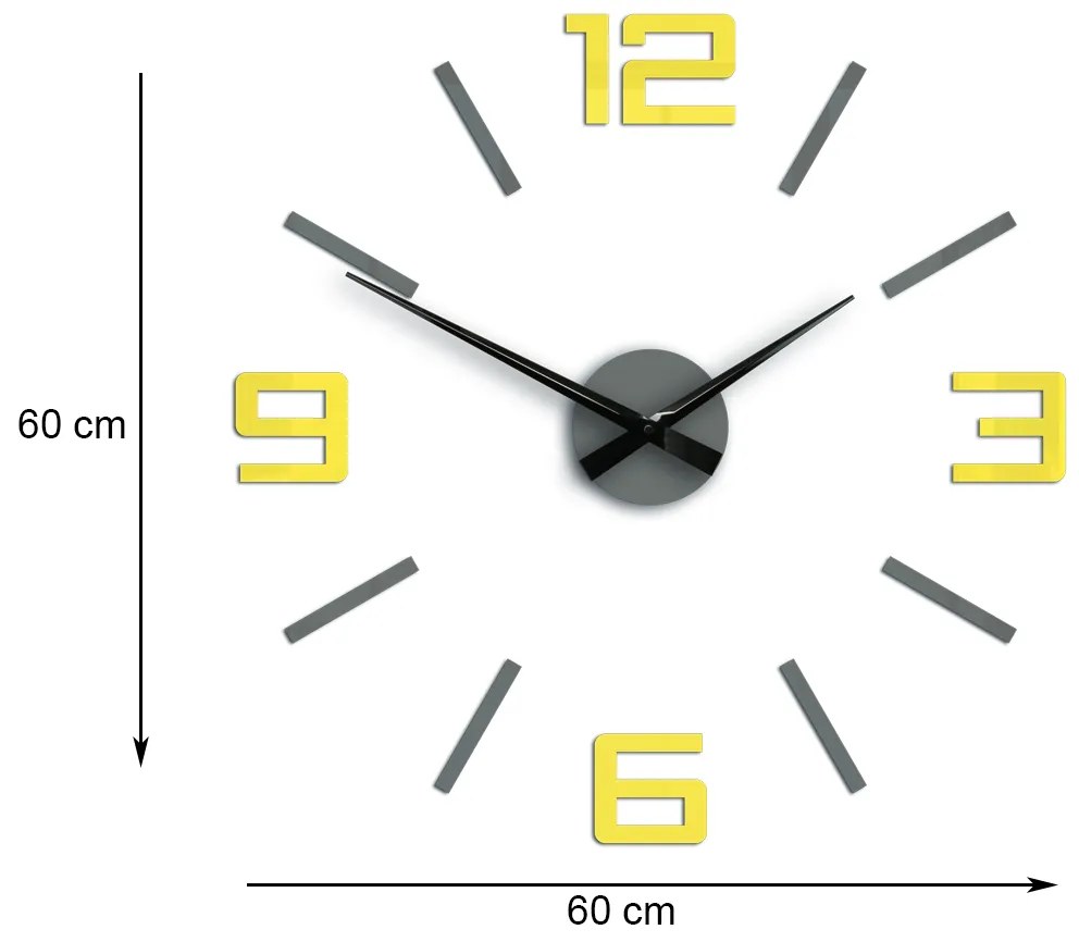 Moderné nástenné hodiny SILVER XL GREY-YELLOW HMCNH065-greyyellow