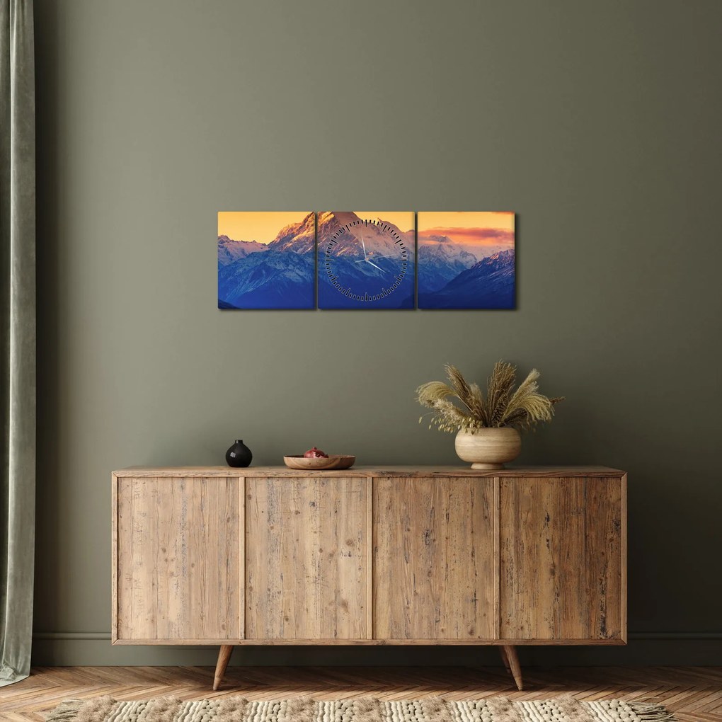 Obraz - Jazero Pukaki (s hodinami) (90x30 cm)