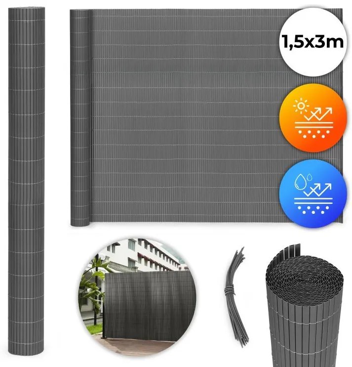 Obojstranná antracitová clona na balkón, plot a terasu z PVC Šírka: 1,5 m | Dĺžka: 3 m