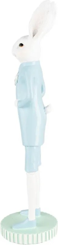 Dekorácia biely králik elegán v modrom obleku - Ø 10*40 cm