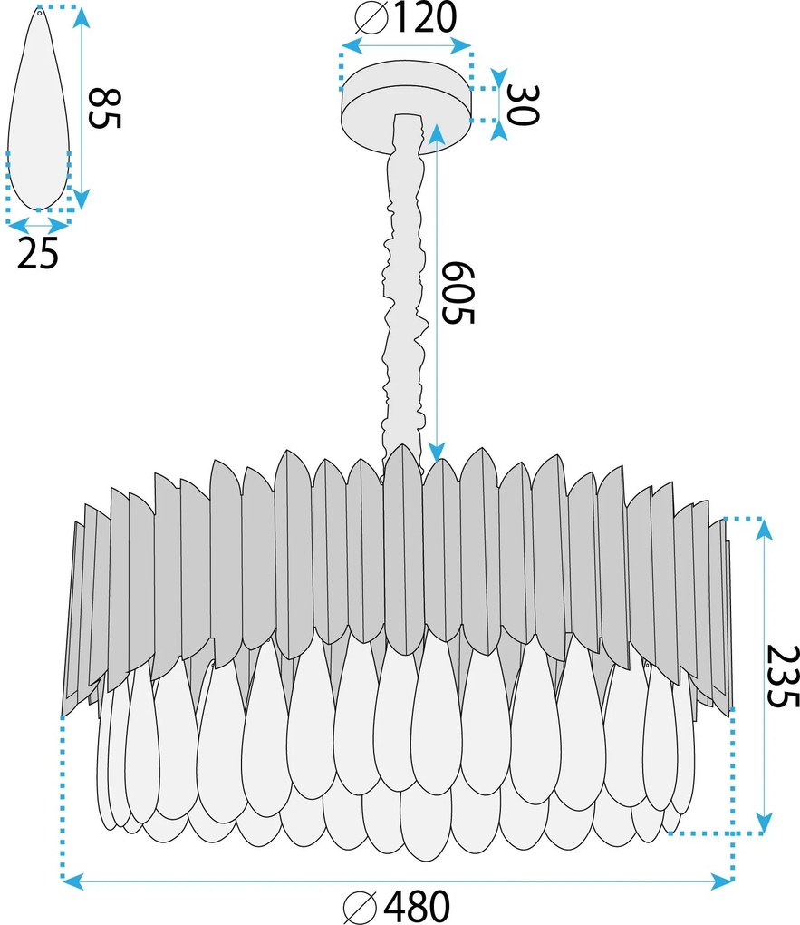 Toolight Toolight, krištáľové stropné svietidlo 8xE14, APP1657-8CP, čierna, OSW-04062