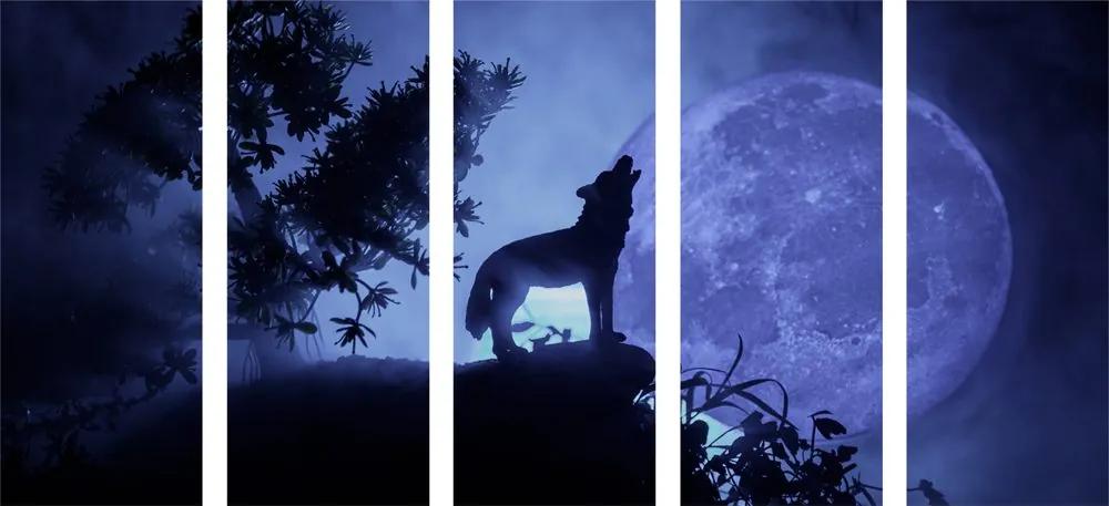 5-dielny obraz vlk vyjúci na mesiac