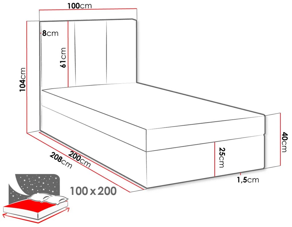 Moderná box spring posteľ Rest 100x200, pravá, modrá Manila
