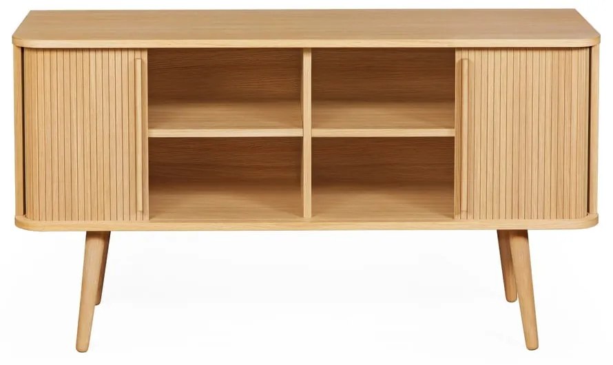 Nízka komoda v dekore duba s posuvnými dverami v prírodnej farbe 138x75 cm Rove – Woodman