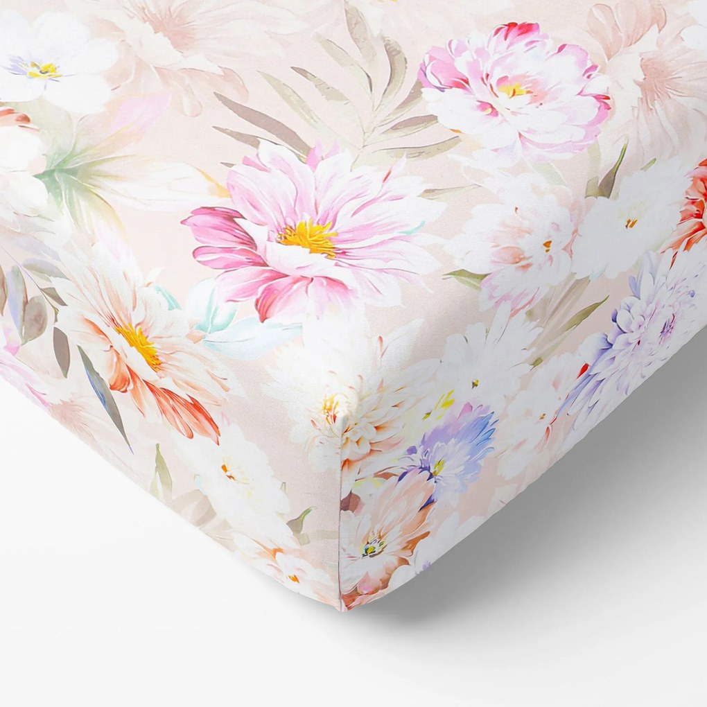 Goldea bavlnená napínacia plachta deluxe - divoké kvety 90 x 200 cm