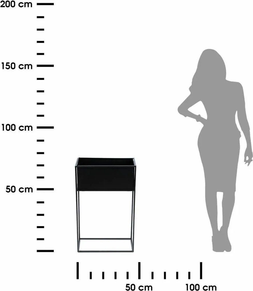 KOVOVÝ KVETINÁČ SO STOJANOM RECT 70X24X44 CM ČIERNA