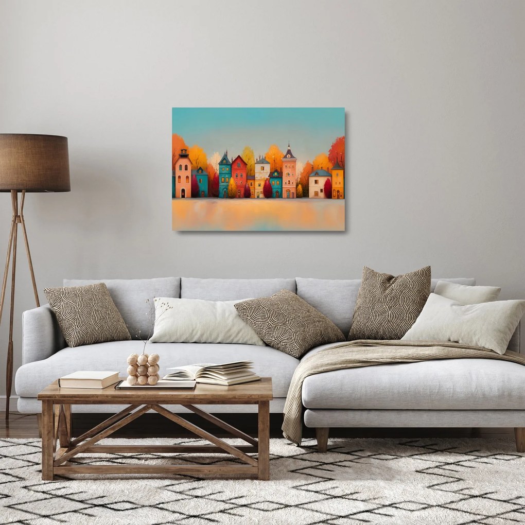 Sklenený obraz - Jesenná dedina (70x50 cm)
