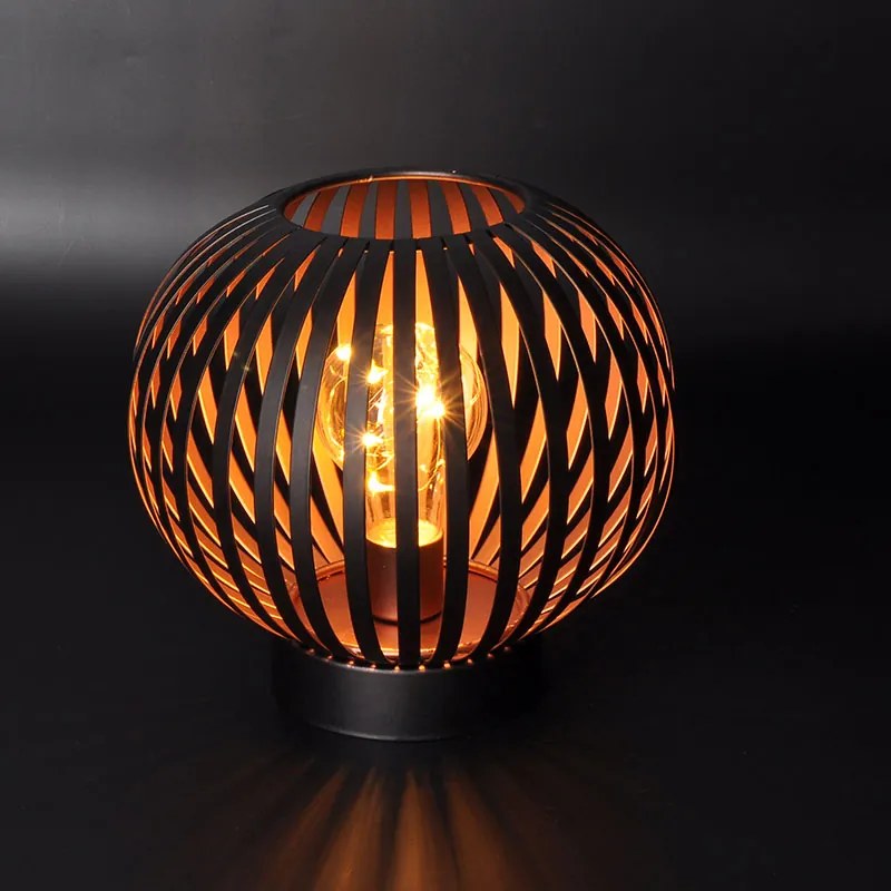 SOLIGHT Kovový okrúhly lampáš so žiarovkou micro LED, teplá biela, medená, 3xAA, 19cm