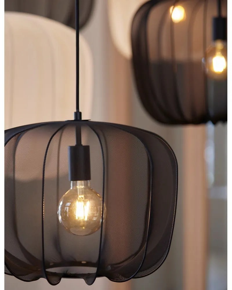 Čierne závesné svietidlo s textilným tienidlom ø 40 cm Plumeria – Light & Living