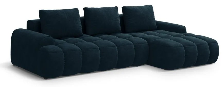 Zamatová rozkladacia/s úložným priestorom rohová pohovka v petrolejovej farbe (pravý roh/s leňoškou) Linz – Cosmopolitan Design