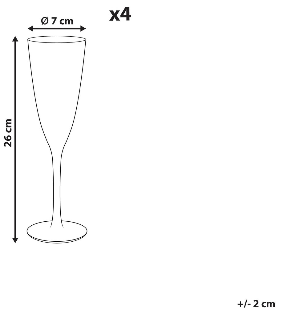 Sada 4 úzkych pohárov na šampanské so zlatým okrajom 250 ml TOPAZ Beliani