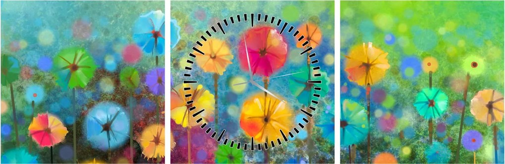 Obraz - Abstraktné kvety (s hodinami) (90x30 cm)