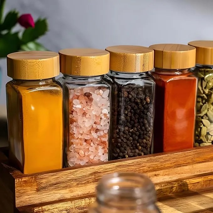 Sada 12ks koreničiek hranatých s bambusovým viečkom DECOR 120 ml