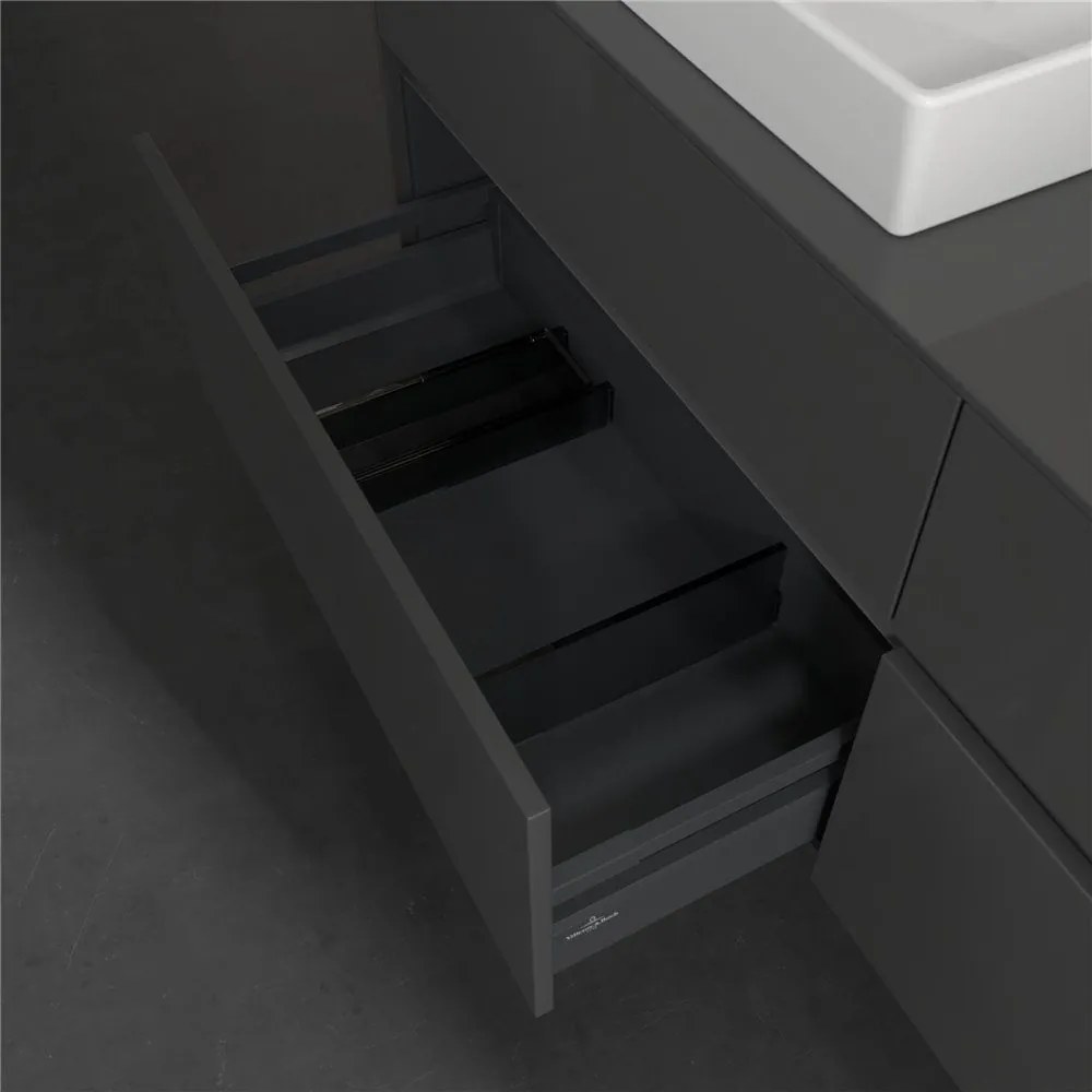 VILLEROY & BOCH Collaro závesná skrinka pod dve umývadlá na dosku, 4 zásuvky, s LED osvetlením, 1600 x 500 x 548 mm, Glossy Grey, C024B0FP