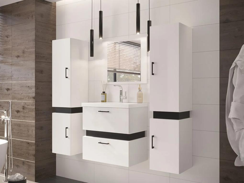 Kúpeľňový nábytok Torvaldi II, Sifón: so sifónom, Umývadlo: nie, Farby: biela / biela + čierny mat