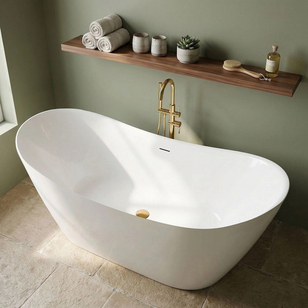 Rea FERRANO Slim, voľne stojaca vaňa 1520×730×670 mm, biela, biela krytka odtoku, REA-W0080