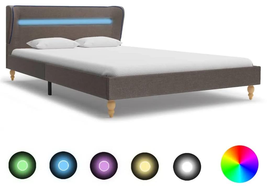 vidaXL Rám postele s LED svetlom hnedosivý látkový 140x200 cm
