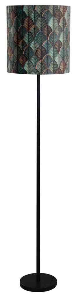 Stojacia lampa čierna s zamatovým tienidlom s dizajnom listov a zlatým vnútorným priestorom - Simplo