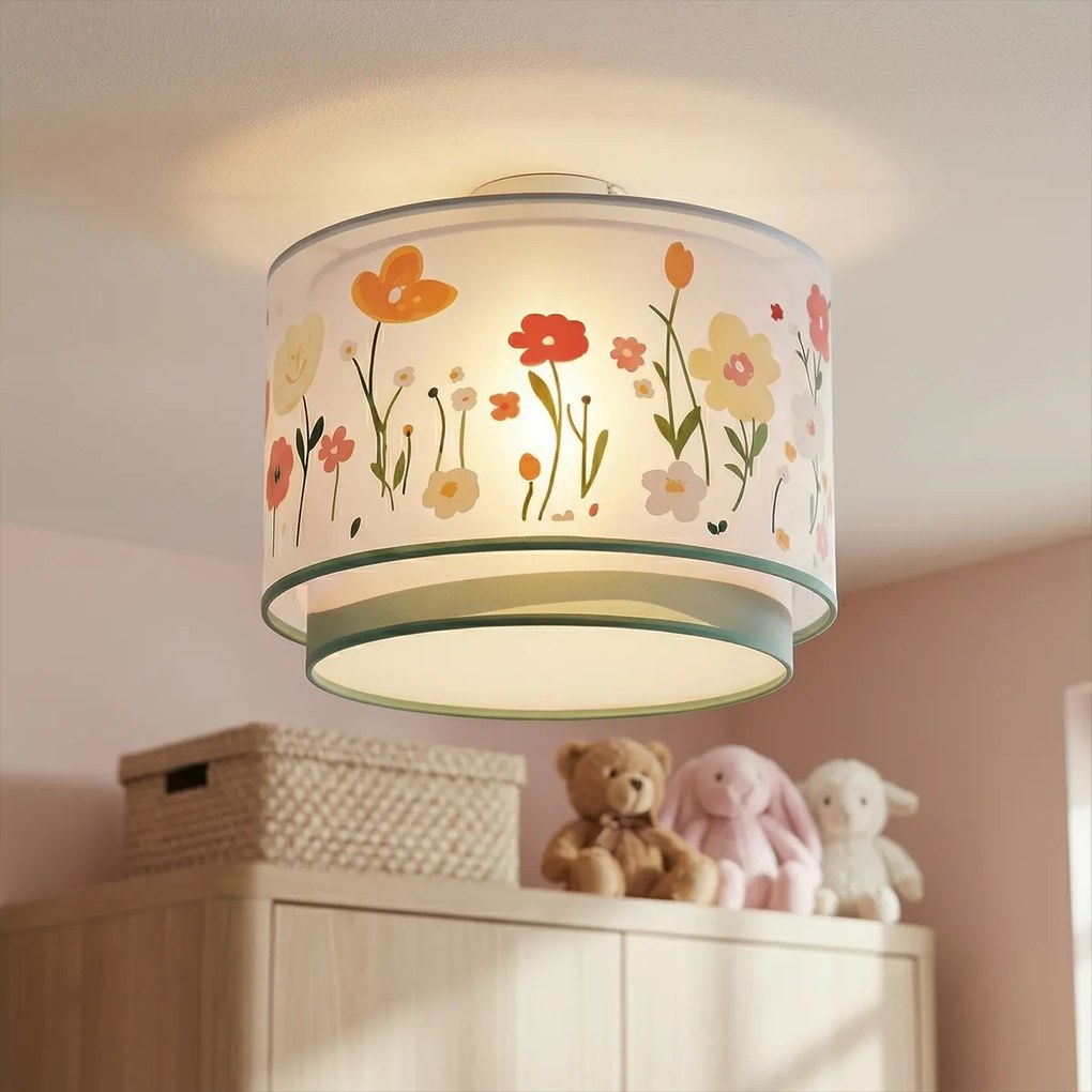 Detské stropné svietidlo biele s kvetmi - Harrie medzi kvetmi