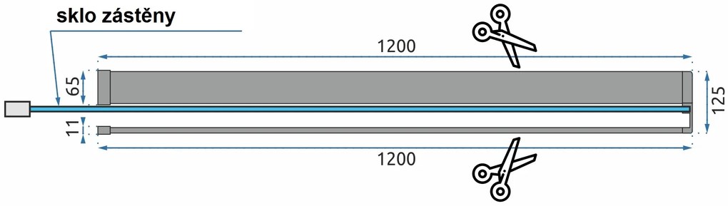 Sprchová zástena BLER 110 cm s policou a vešiakom na uteráky - čierna matná - číre sklo