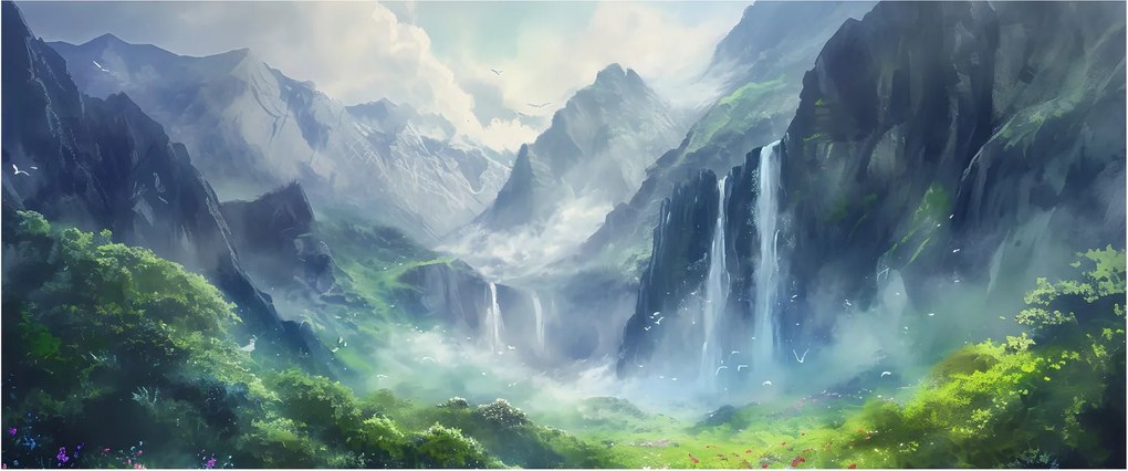 Obraz - Údolie vodopádov (120x50 cm)