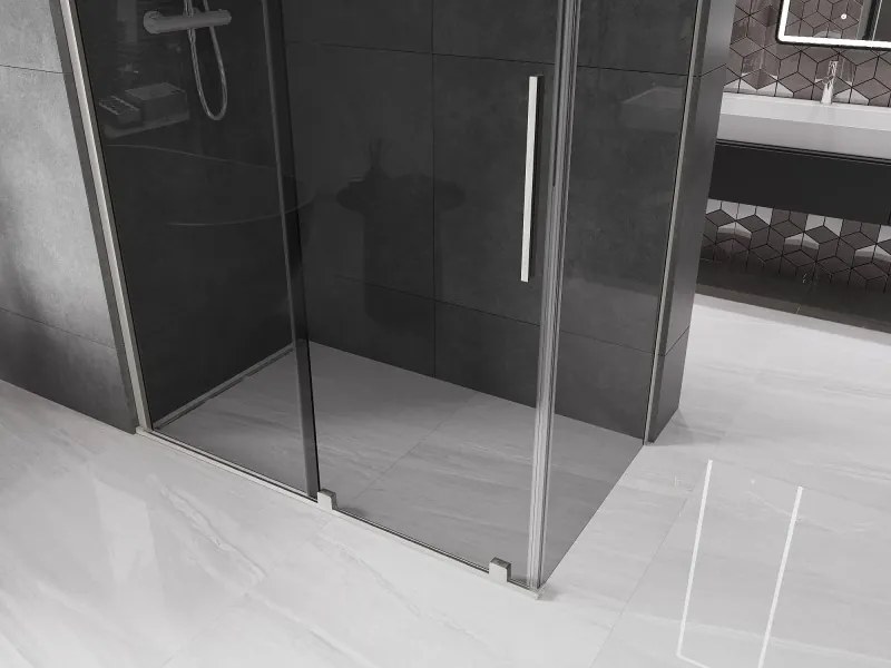 Mexen Velar, sprchový kút s posuvnými dverami 160 x 85 cm, 8mm šedé sklo, brúsená oceľ, 871-160-085-41-97