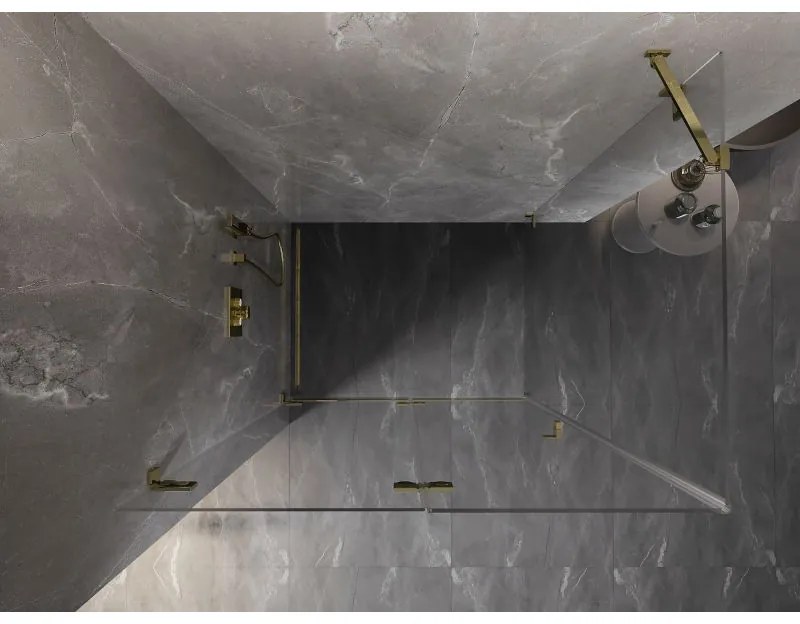 Mexen Lunar-F, 1-krídlový sprchový kút so skladacími dverami, ľavý, 90 x 70 cm, 8mm číre sklo, zlatý lesklý profil, 836-090-070-50-00-L