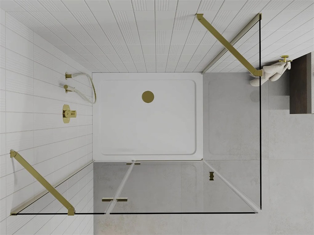 Mexen Roma, sprchovací kút 120 (dvere) x 80 (stena) cm, 6mm číre sklo, zlatý profil + slim sprchová vanička 5cm, 854-120-080-50-00-4010