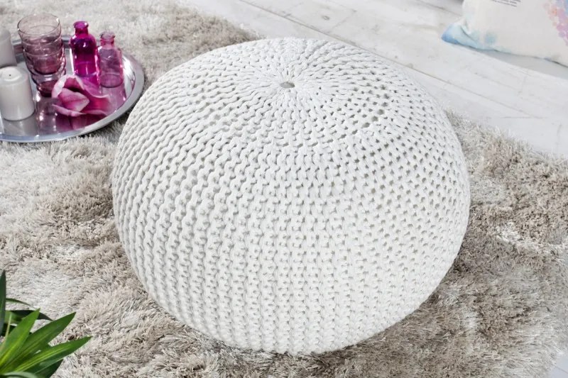 Leeds pletená taburetka biela 50 cm