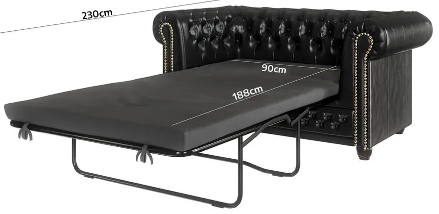 Čierna rozkladacia pohovka z imitácie kože 148 cm York - Ropez