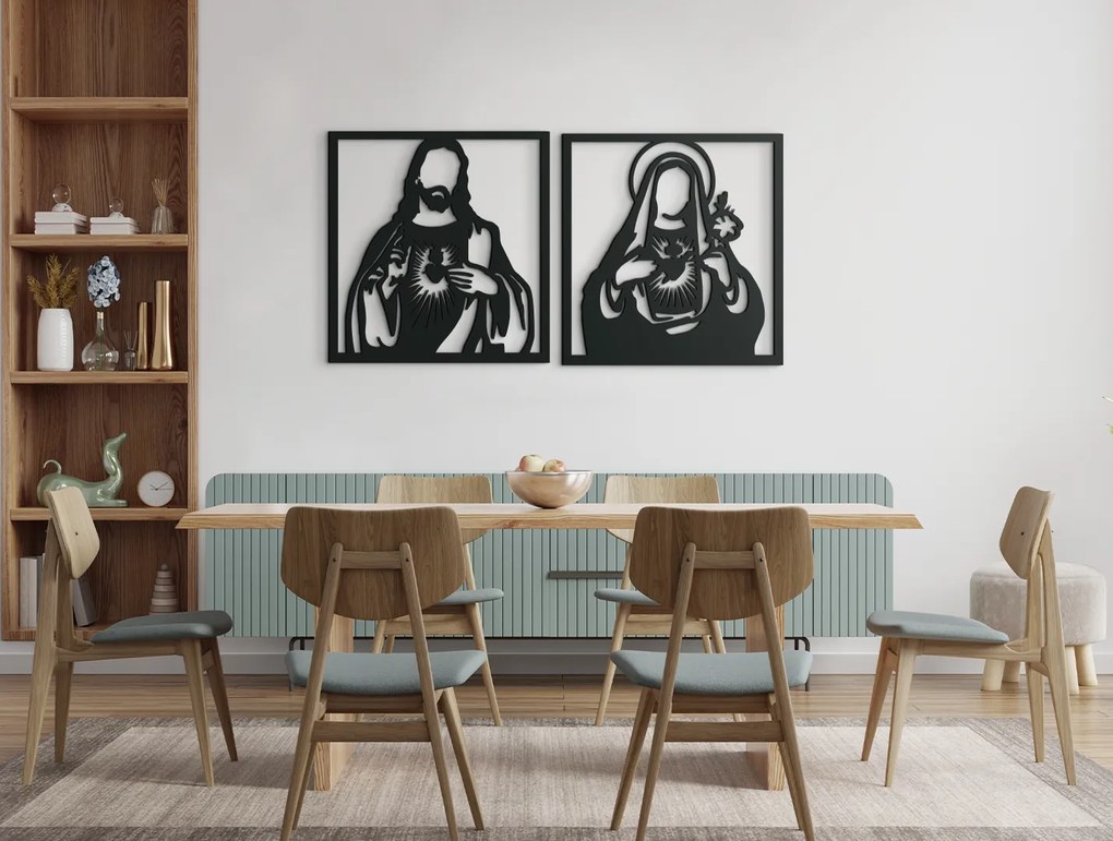 drevko Dvojdielny obraz Srdce Ježiša a Srdce Márie Rozmer obrazu: 33 x 65 cm, Farba dekorácie: Čierna