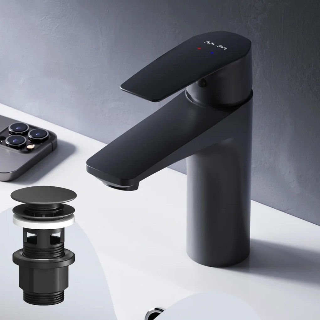 Umývadlová batéria AM.PM Gem FGA82122 jednopáková s odtokovým ventilom, čierna